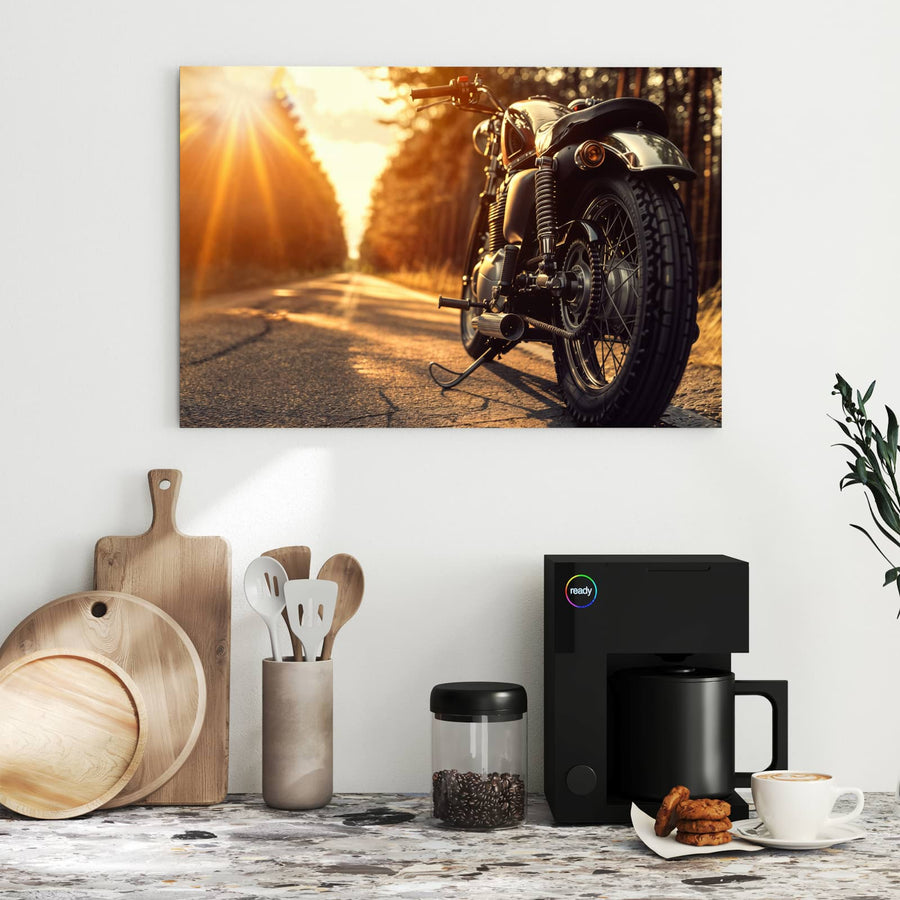 Maße Metall Magnettafel - Motorrad im Gegenlicht