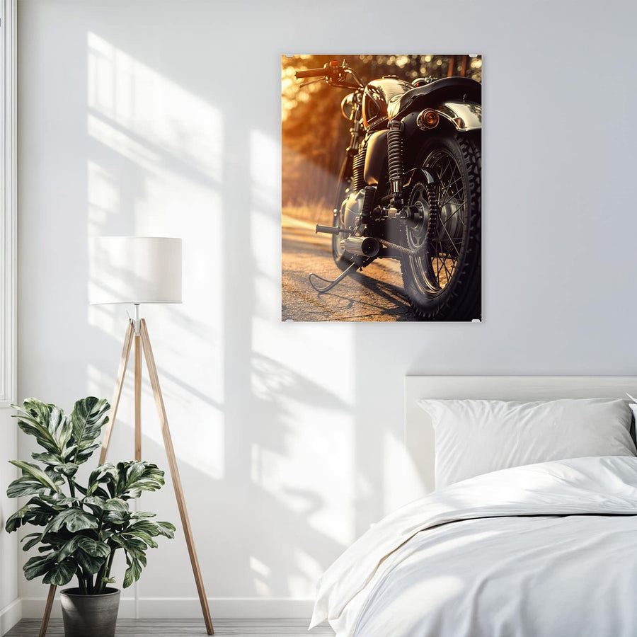 Maße Wandbild - Motorrad im Gegenlicht - Hochformat