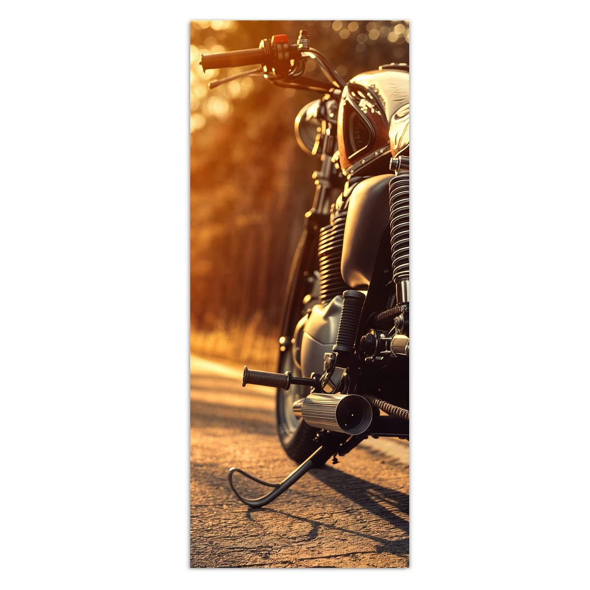 Wandbild - Motorrad im Gegenlicht - Hochformat – Motorrad im goldenen Gegenlicht
