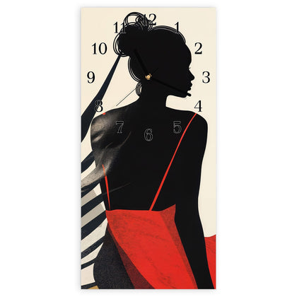 Wanduhr mit dem Motiv Frau im roten Kleid