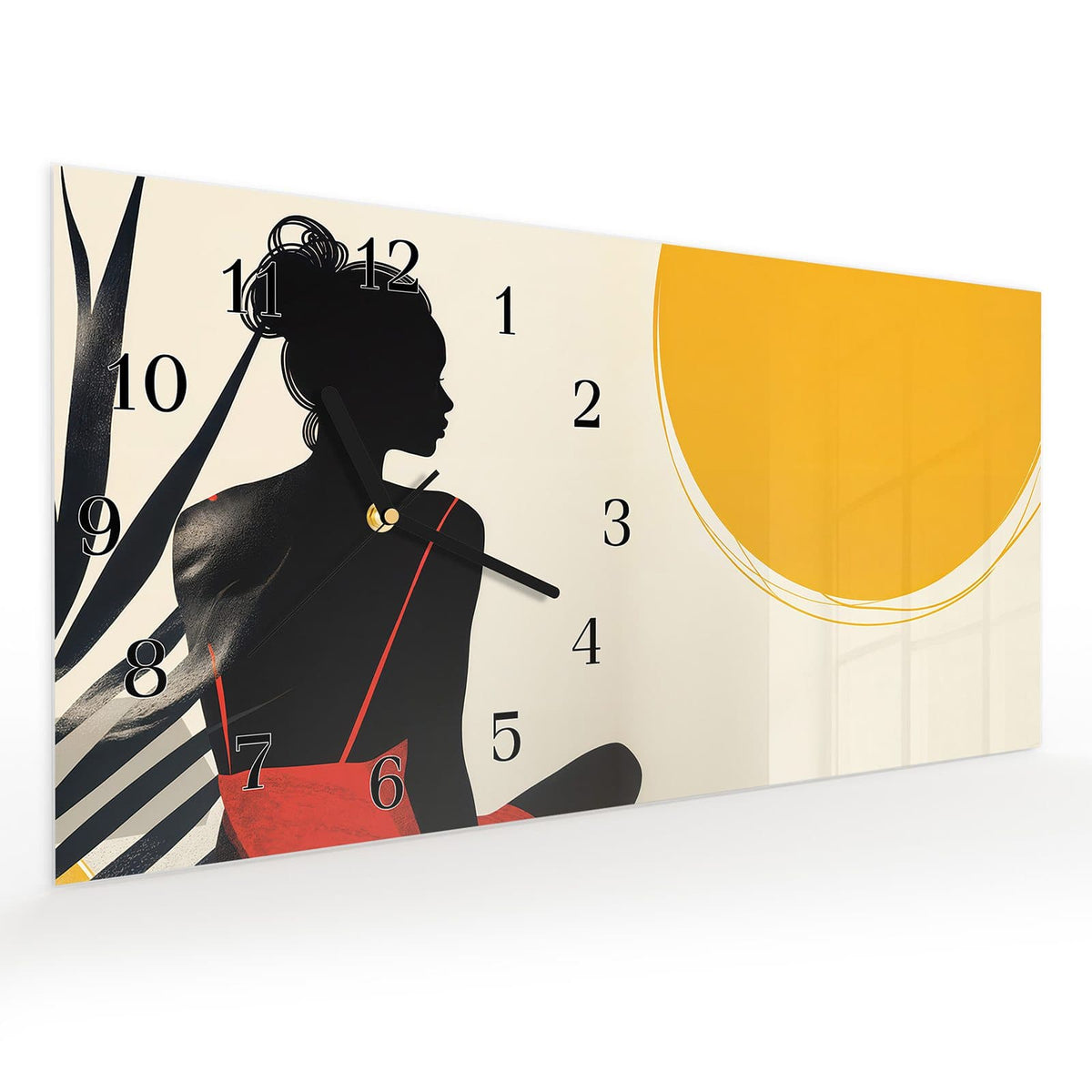 Vormontiert – mit Schwebeeffekt – Wanduhr Sanfte Sonnenbaden aus Glas – Querformat 60 × 30 cm