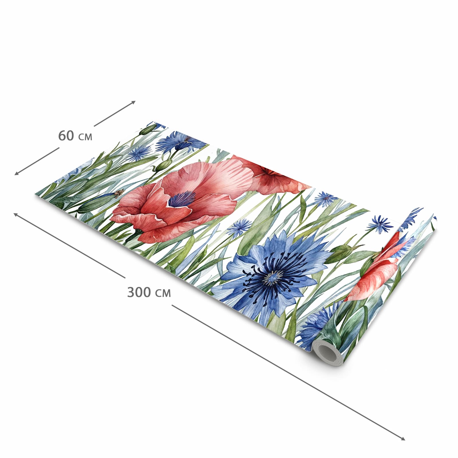 Hygienischer rutschfester Küchenteppich mit Motiv Blumenwiese Kunstvoll in der Grösse 80x300 cm