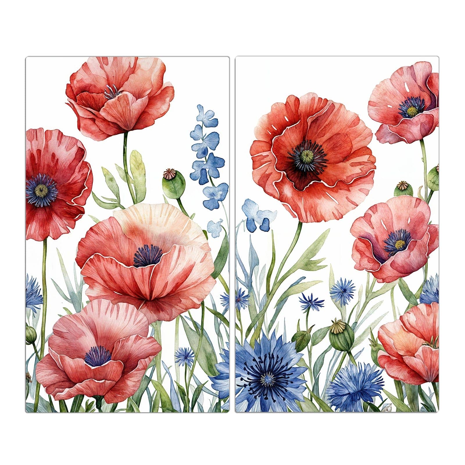 2-teilige Abdeckung für Herdplatte mit Blumenwiese Kunstvoll-Motiv in der Frontansicht #grösse_2-Teilig (60x52cm)