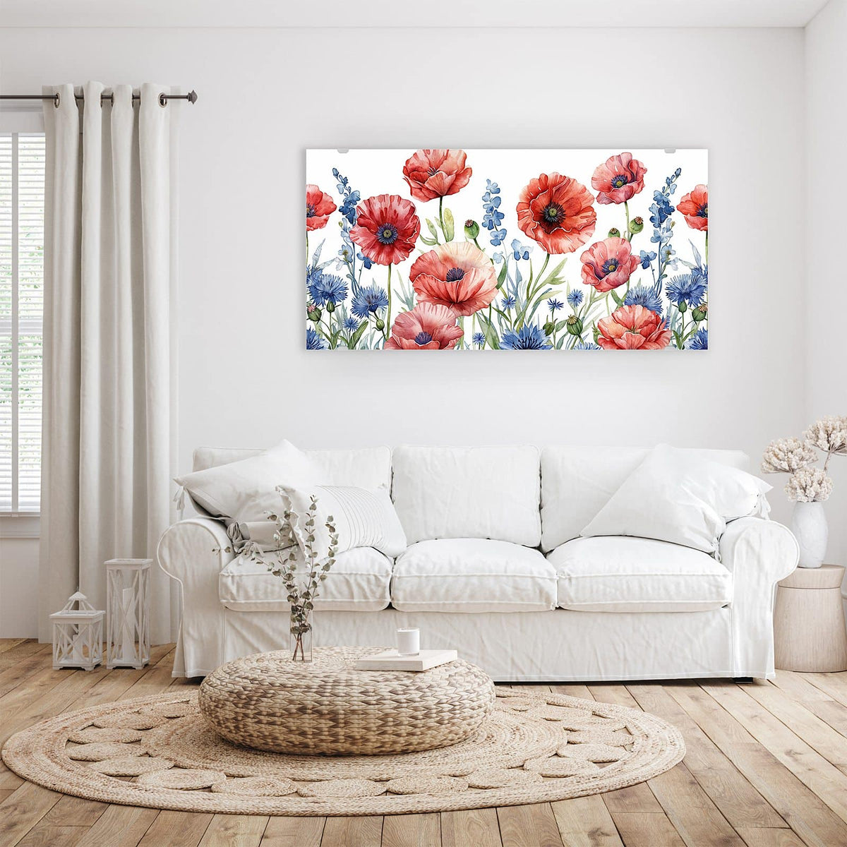Wandbild - Mohn und Kornblumen - Querformat – Roter Mohn und blaue Kornblumen