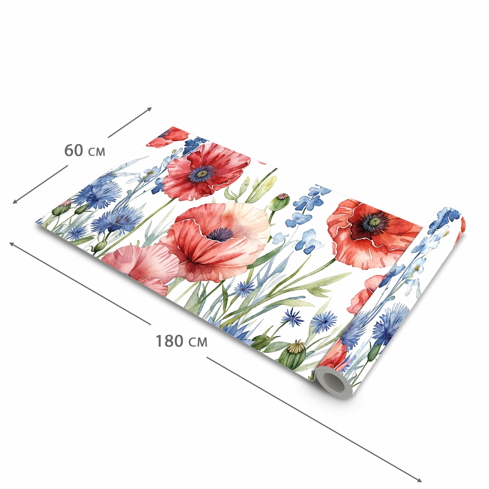 Rutschfester dünner Küchenteppich mit Motiv Blumenwiese Kunstvoll in der Größe 80x300 cm