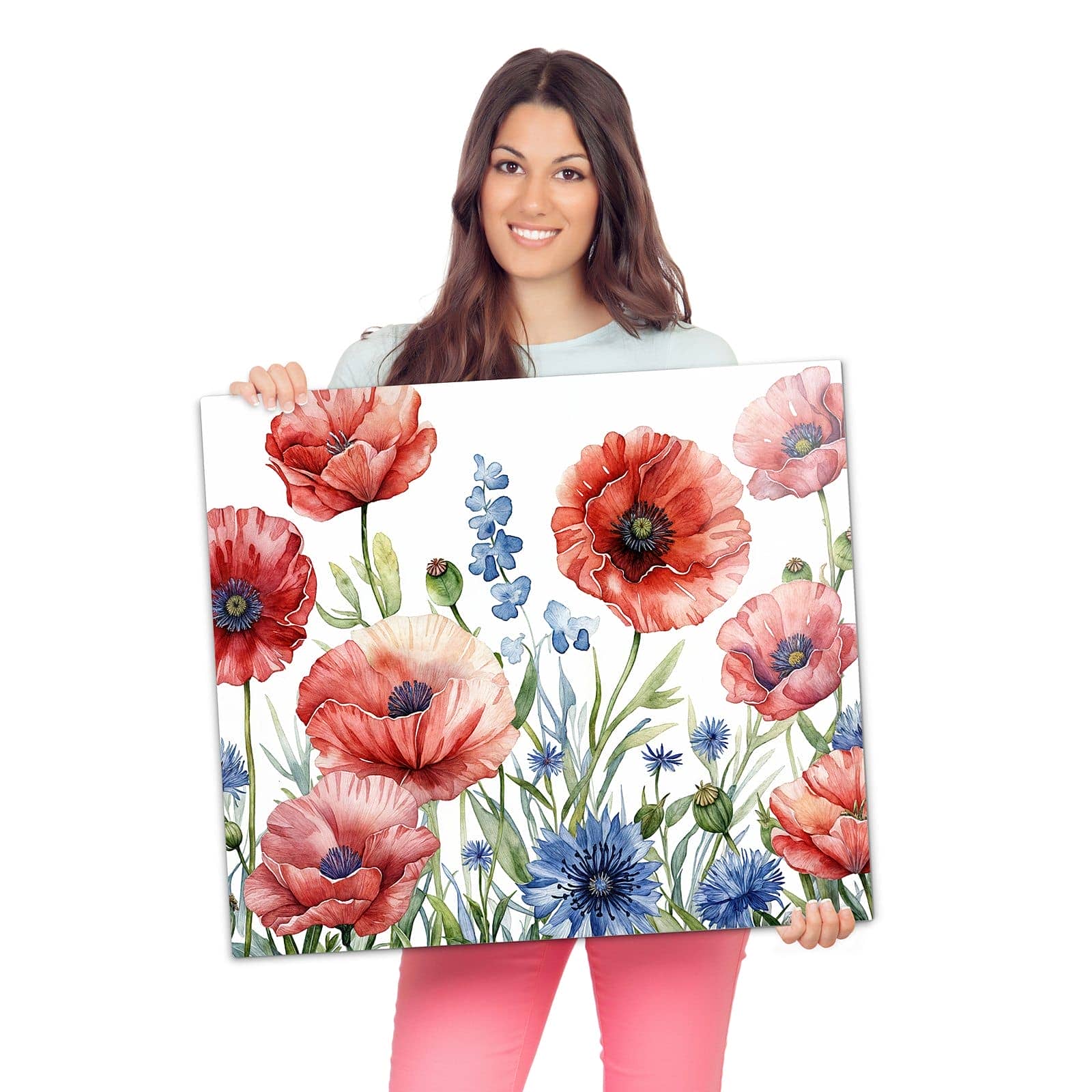 Herdabdeckplatte für Ceranfeld mit Blumenwiese Kunstvoll-Motiv wird zur Größendarstellung gehalten