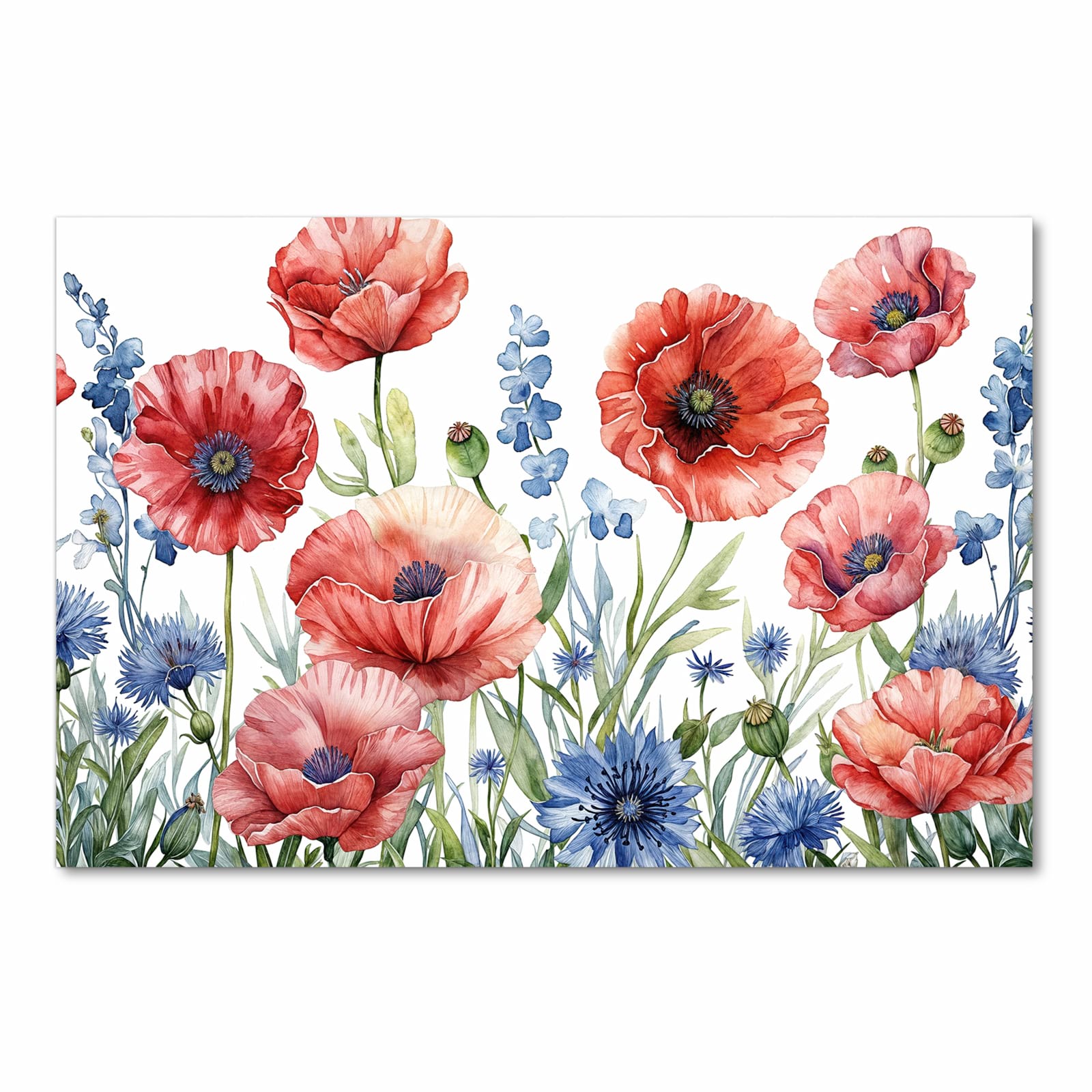 Abriebfester Küchenteppich mit Motiv Blumenwiese Kunstvoll in der Küche - Frontansicht