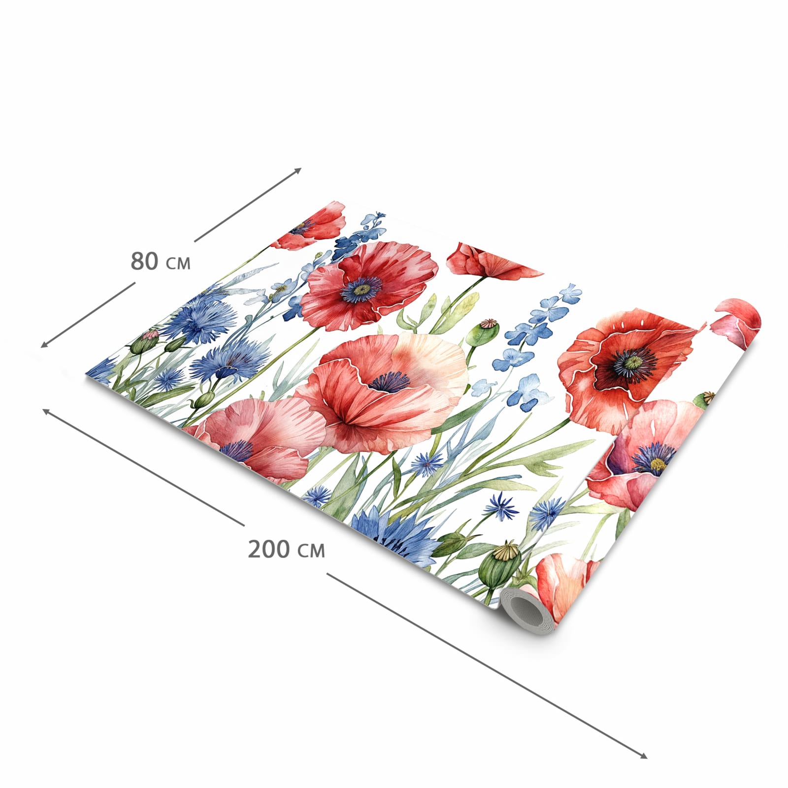 Waschbarer Bodenläufer Teppich mit Motiv Blumenwiese Kunstvoll in der Grösse 80x300 cm