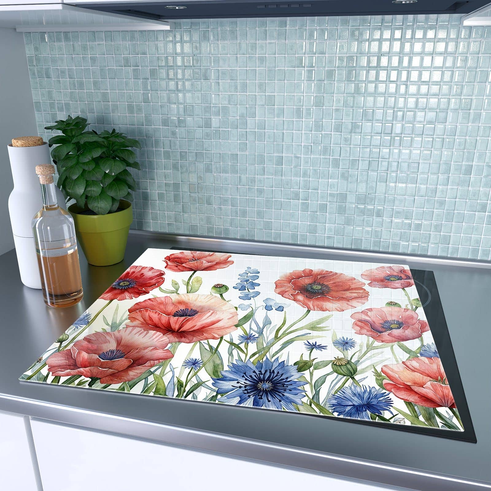 1-teilige Glasabdeckplatte für Ceranfeld mit Blumenwiese Kunstvoll-Motiv auf dem Ceranfeld