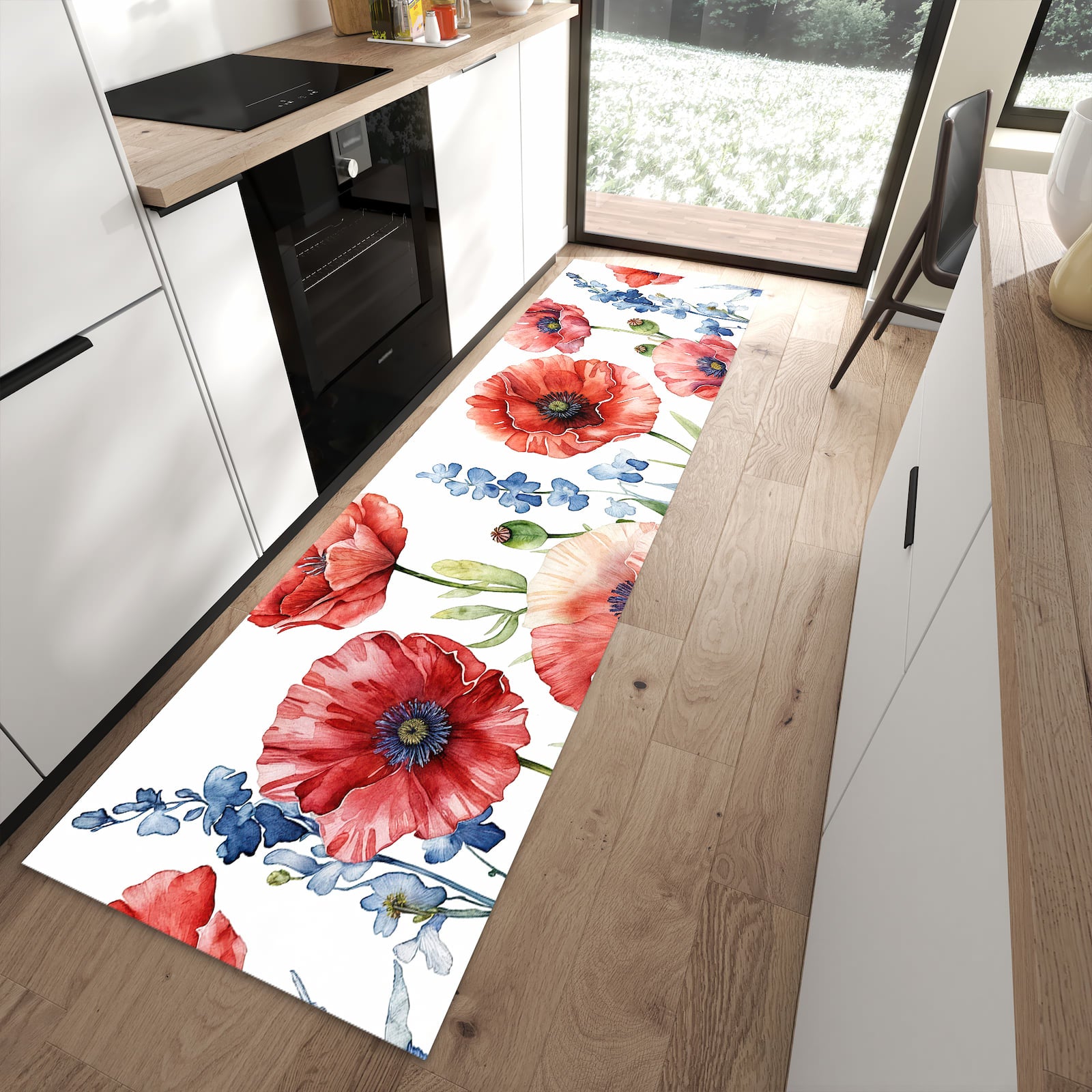 Küchenvorleger mit Motiv Blumenwiese Kunstvoll für angenehme Haptik in moderner Küche