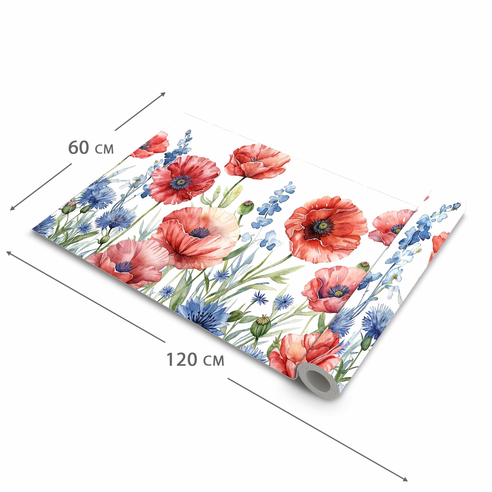 Pflegeleichter dünner Küchenteppich mit Motiv Blumenwiese Kunstvoll in der Grösse 80x300 cm