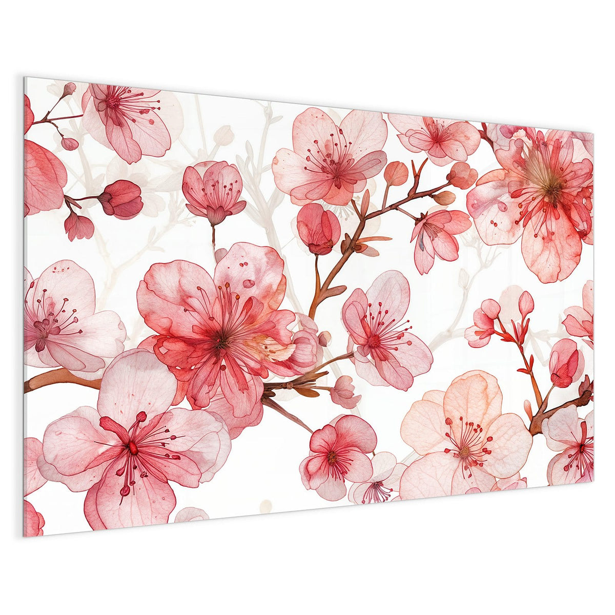 4 mm Glas statt lackiertem Blech – Magnettafel - Kirschblüten in Aquarell
