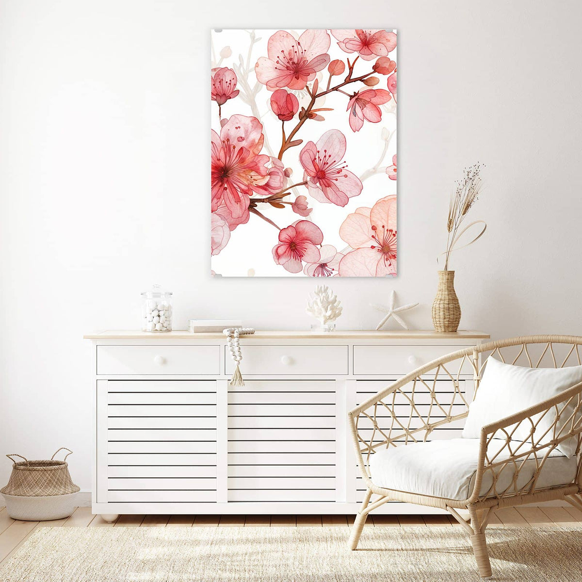 Aufhängung liegt bei – Motiv später wechselbar – Wandbild - Kirschblüten in Aquarell - Hochformat