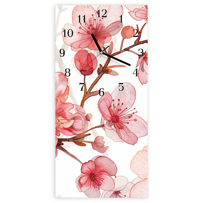 Wanduhr Blumenmuster Blüten aus Glas – Hochformat 30 × 60 cm mit Ziffernblatt Klassisch