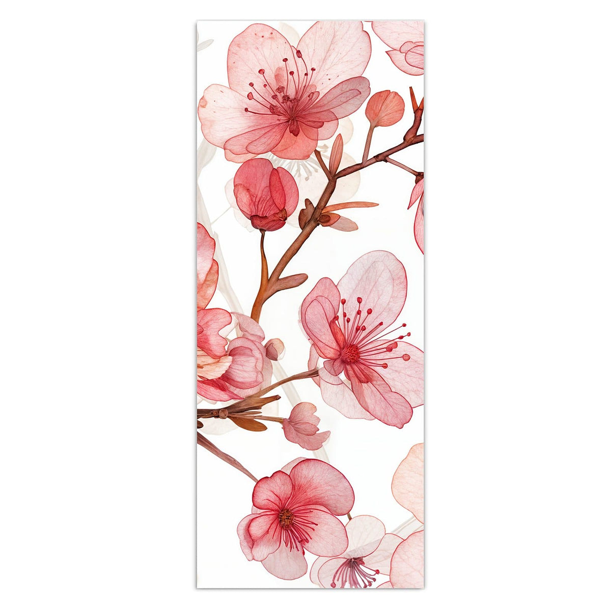 Wandbild - Kirschblüten in Aquarell - Hochformat – Kirschblüten in Koralle und Altrosa