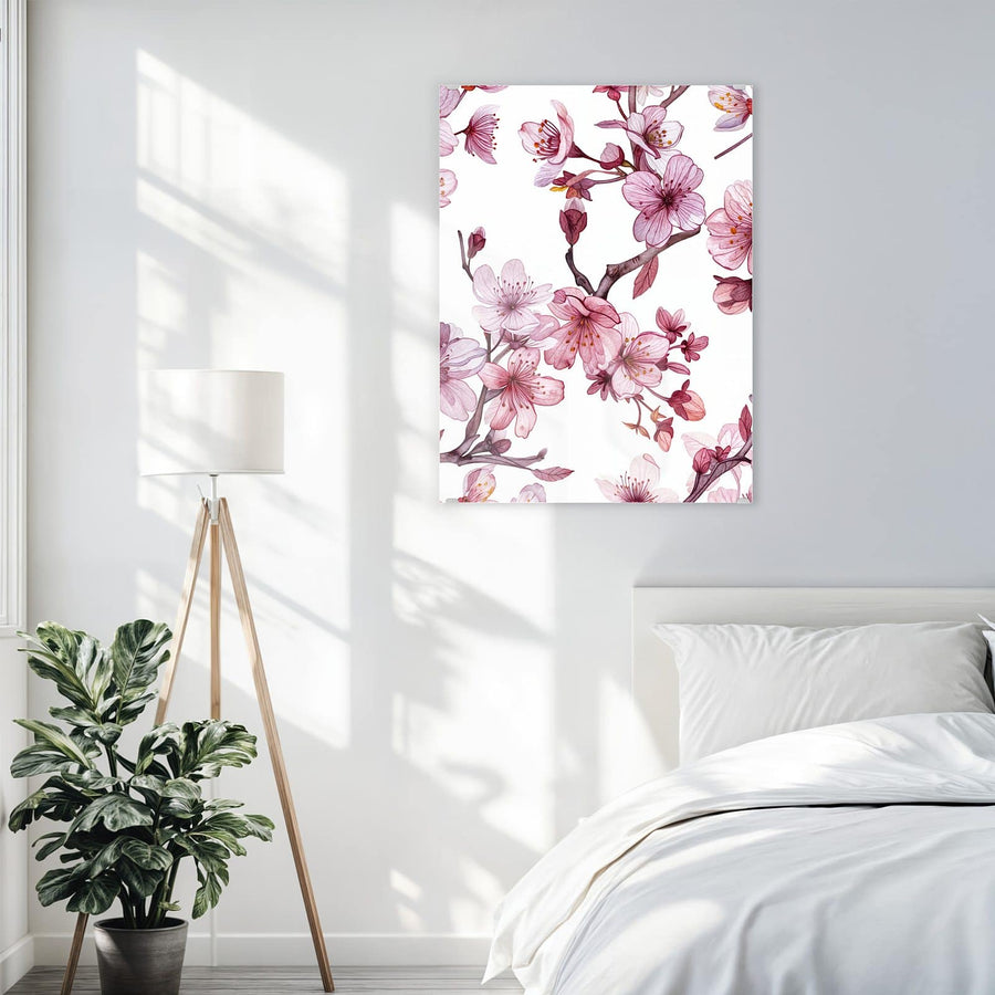 Maße Wandbild - Kirschblüten auf Weiß - Hochformat