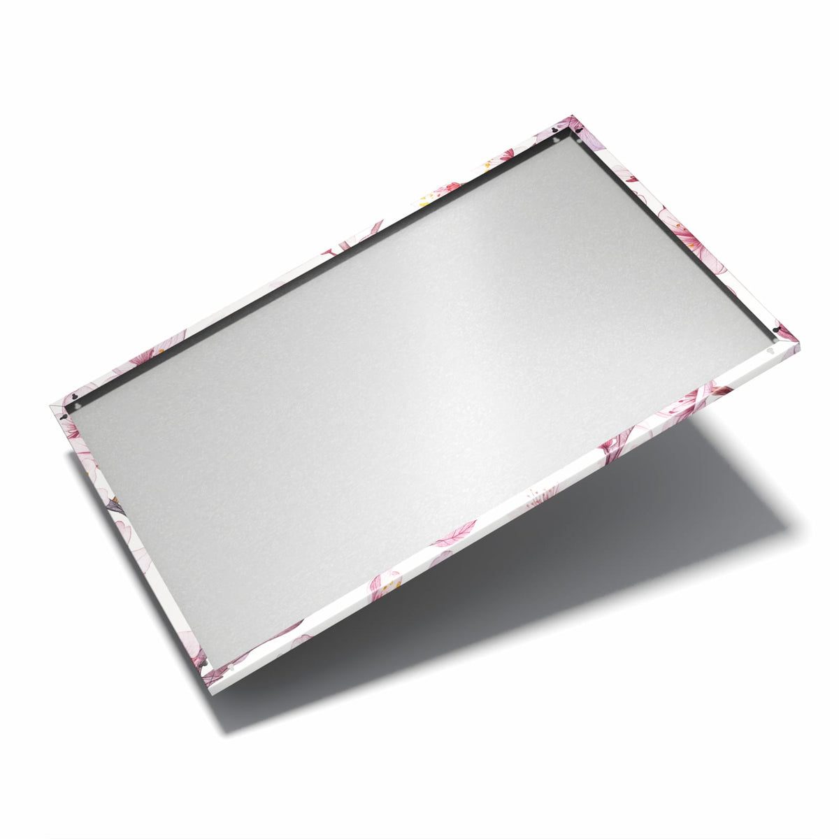 Nur 7 mm – liegt eng an der Wand – Metall Magnettafel - Kirschblüten auf Weiß