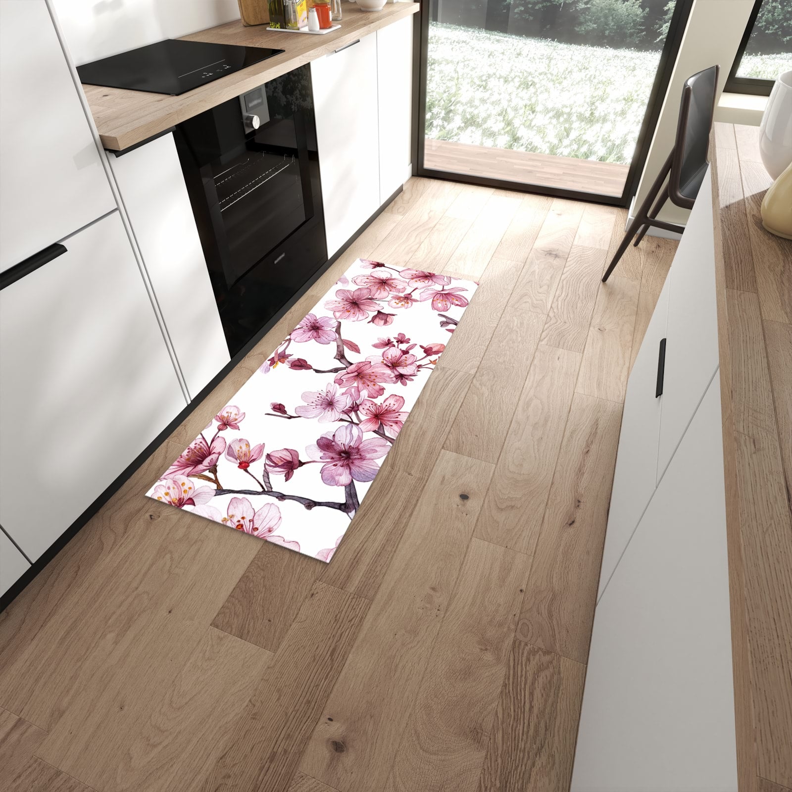 Langlebiger Küchenteppich mit Motiv Blütenmeer in moderner Küche #grösse_60 x 150 cm