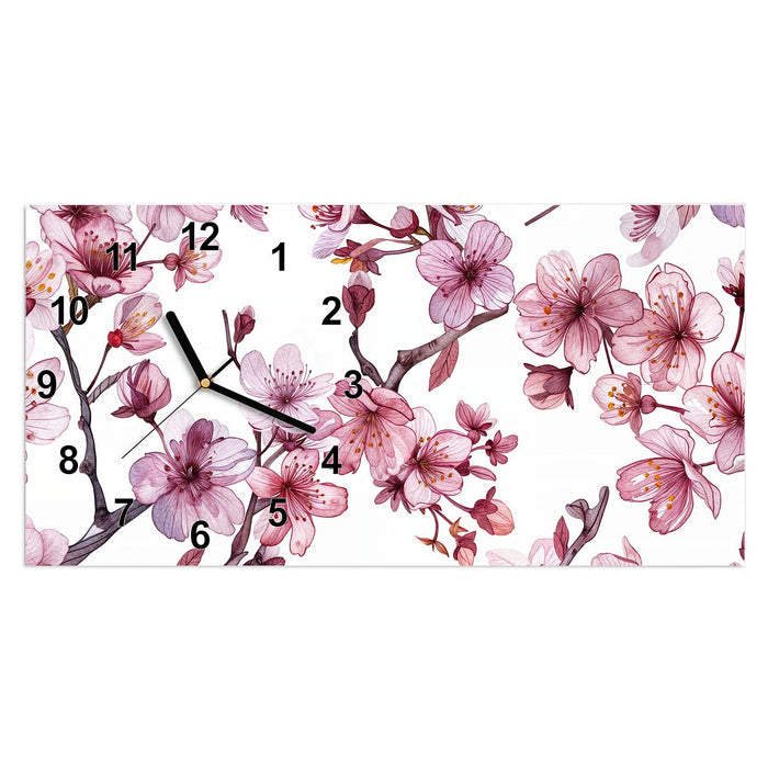 Wanduhr Blütenmeer aus Glas – Querformat 60 × 30 cm mit Ziffernblatt Modern