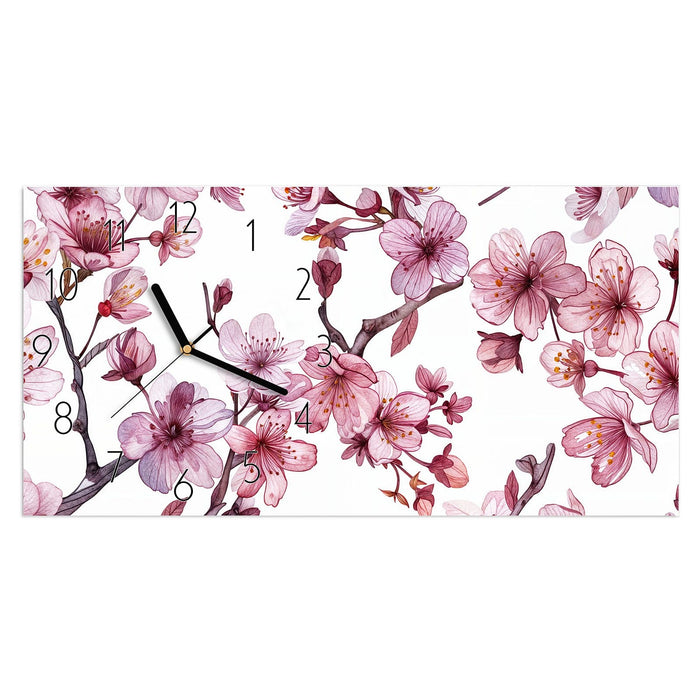 Wanduhr Blütenmeer aus Glas – Querformat 60 × 30 cm mit Ziffernblatt Elegant