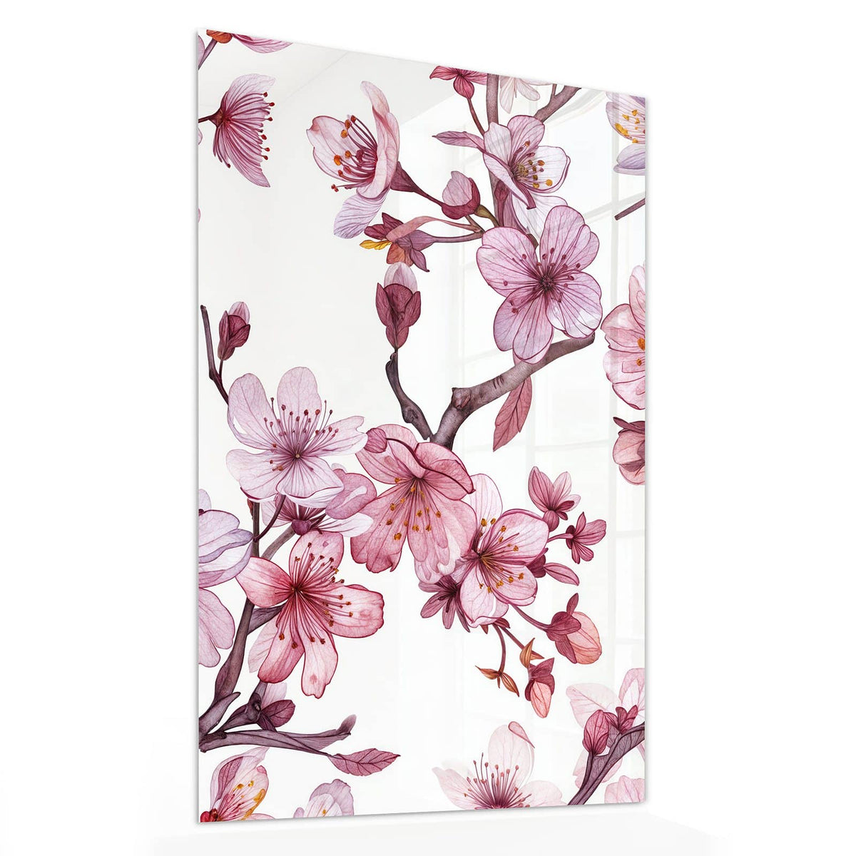11 Größen – von 30 × 60 bis 60 × 150 cm – Wandbild - Kirschblüten auf Weiß - Hochformat