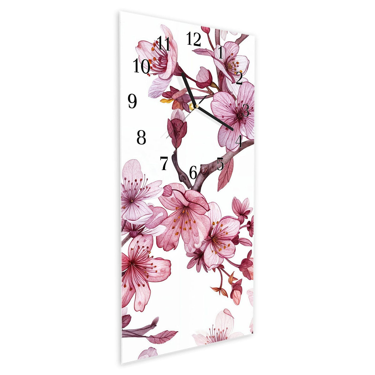 Vormontiert – mit Schwebeeffekt – Wanduhr Blütenmeer aus Glas – Hochformat 30 × 60 cm