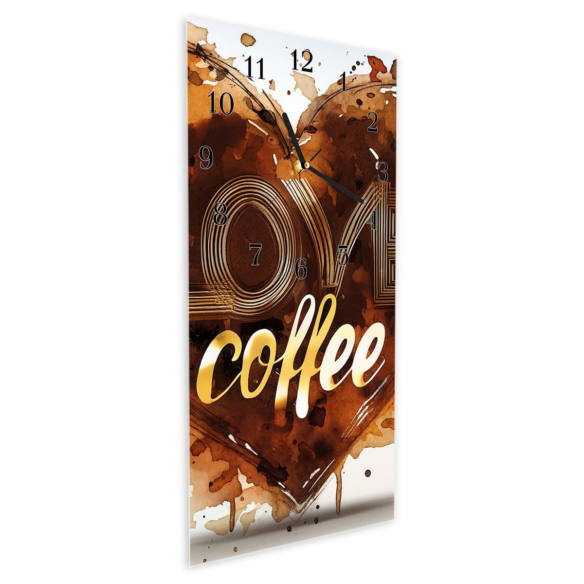 Vormontiert – mit Schwebeeffekt – Wanduhr Kaffeeherz aus Glas – Hochformat 30 × 60 cm
