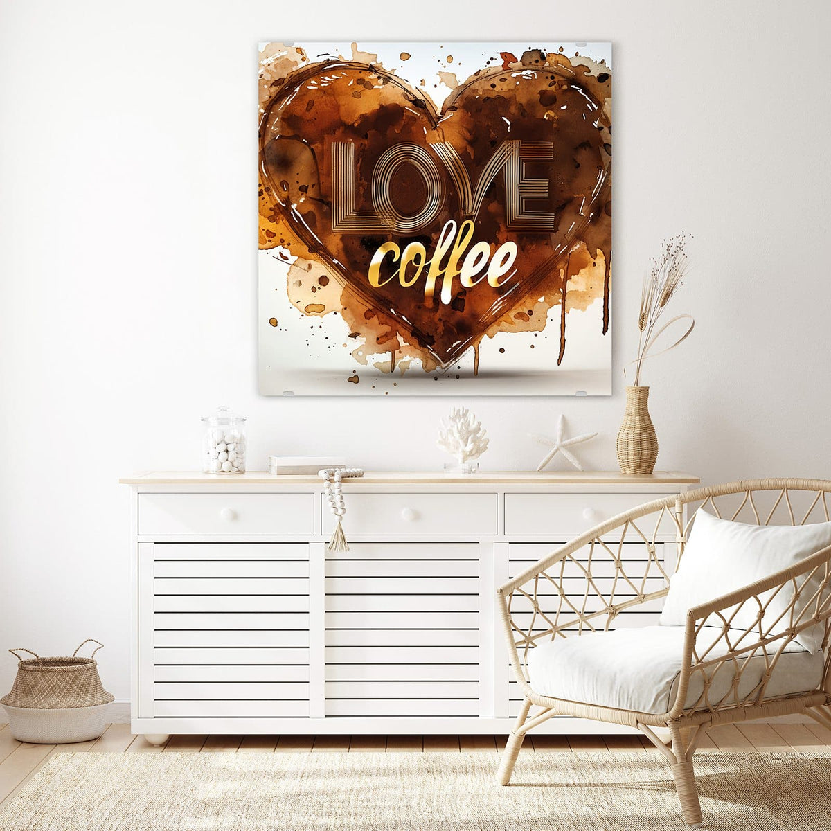 Echtglas, 4 mm – kein Acryl, keine Folie – Wandbild - Kaffeeherz - Quadratisch