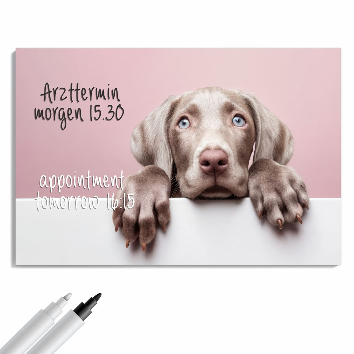 Beschreiben, abwischen, anheften – Metall Magnettafel - Weimaraner Welpe