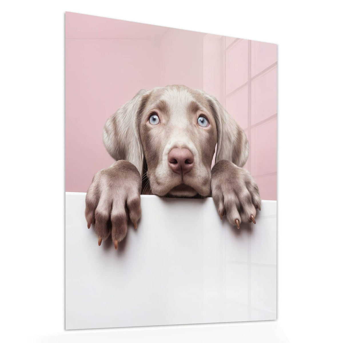 Echtglas, 4 mm – kein Acryl, keine Folie – Wandbild - Weimaraner Welpe - Hochformat