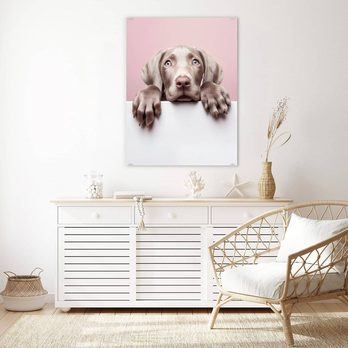 Aufhängung liegt bei – Motiv später wechselbar – Wandbild - Weimaraner Welpe - Hochformat