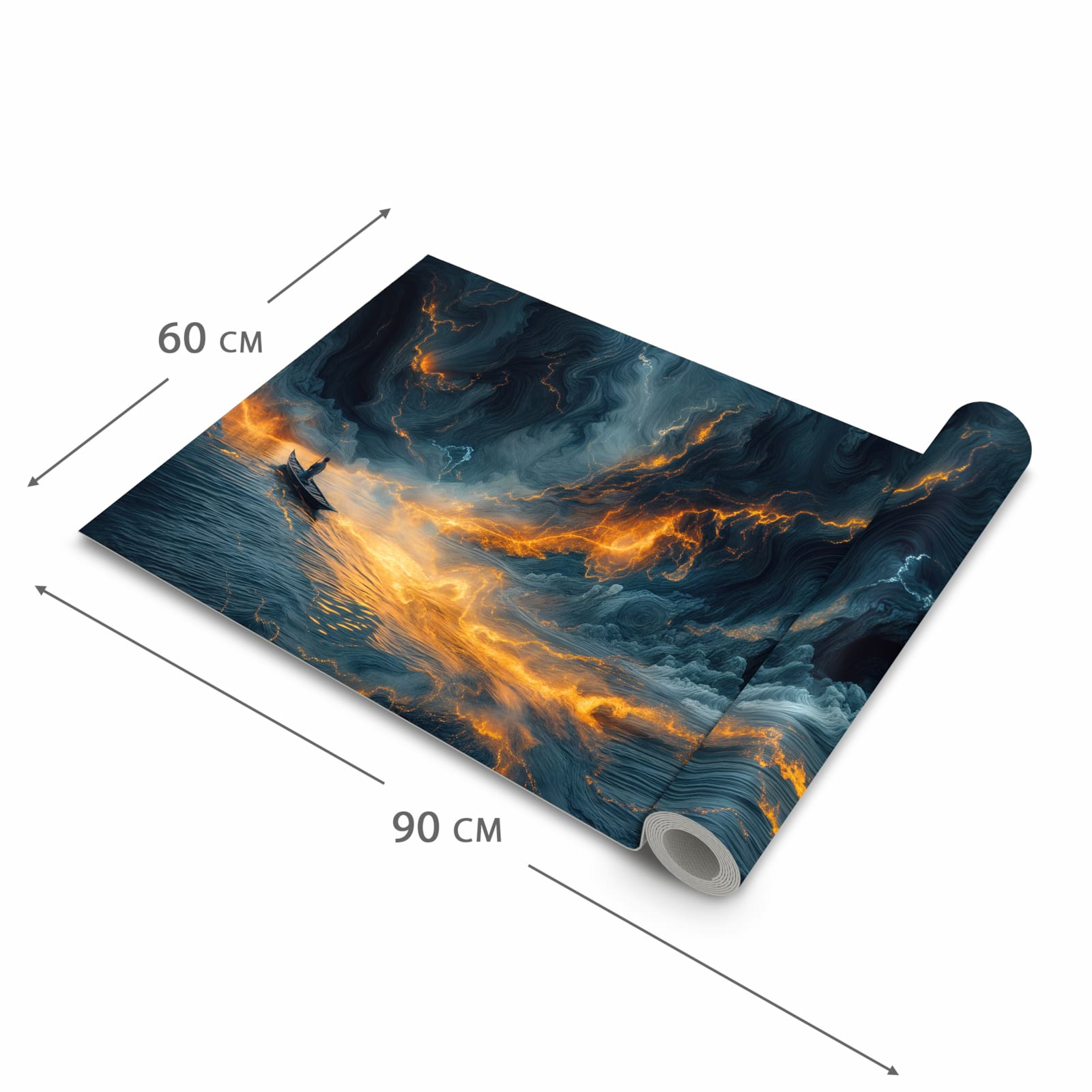 Geruchsneutraler waschbarer Küchenläufer mit Motiv Feuer und Wasser in der Grösse 80x250 cm