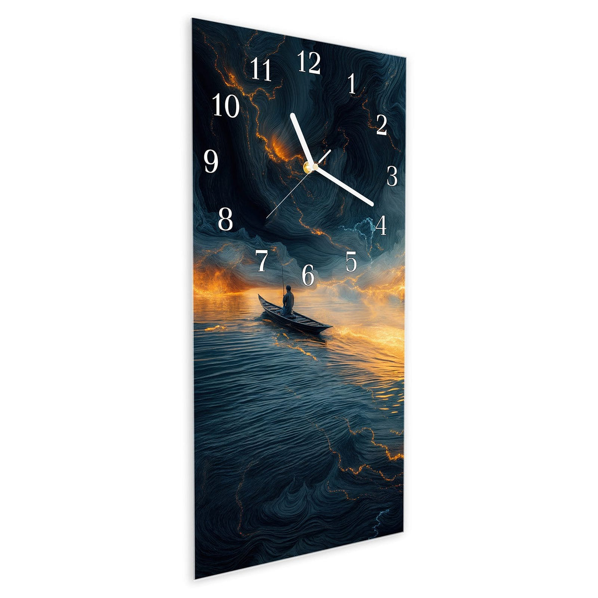 Vormontiert – mit Schwebeeffekt – Wanduhr Feuer und Wasser aus Glas – Hochformat 30 × 60 cm