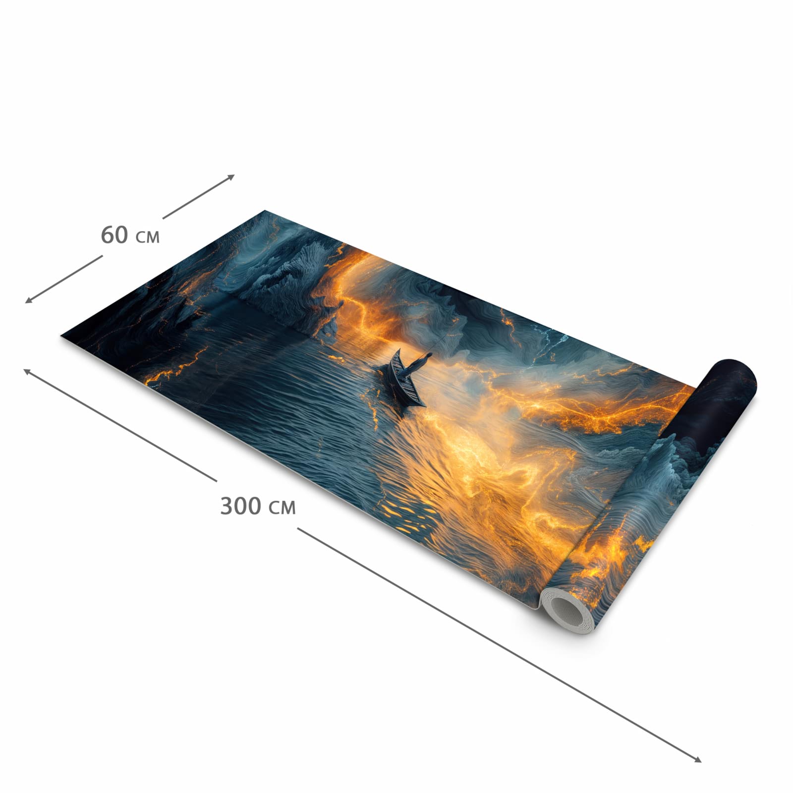 Schmutzabweisender Teppichläufer für die Küche mit Motiv Feuer und Wasser in der Grösse 80x250 cm