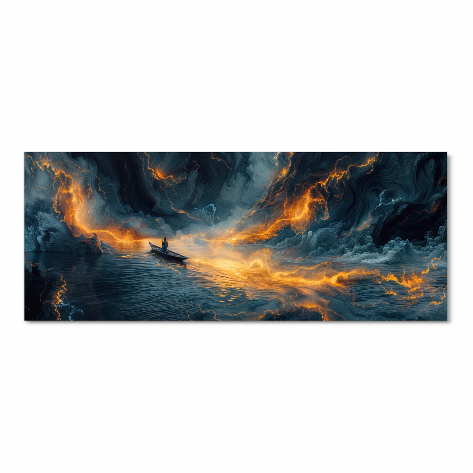 Formstabiler Küchenteppich mit Motiv Feuer und Wasser in Frontansicht