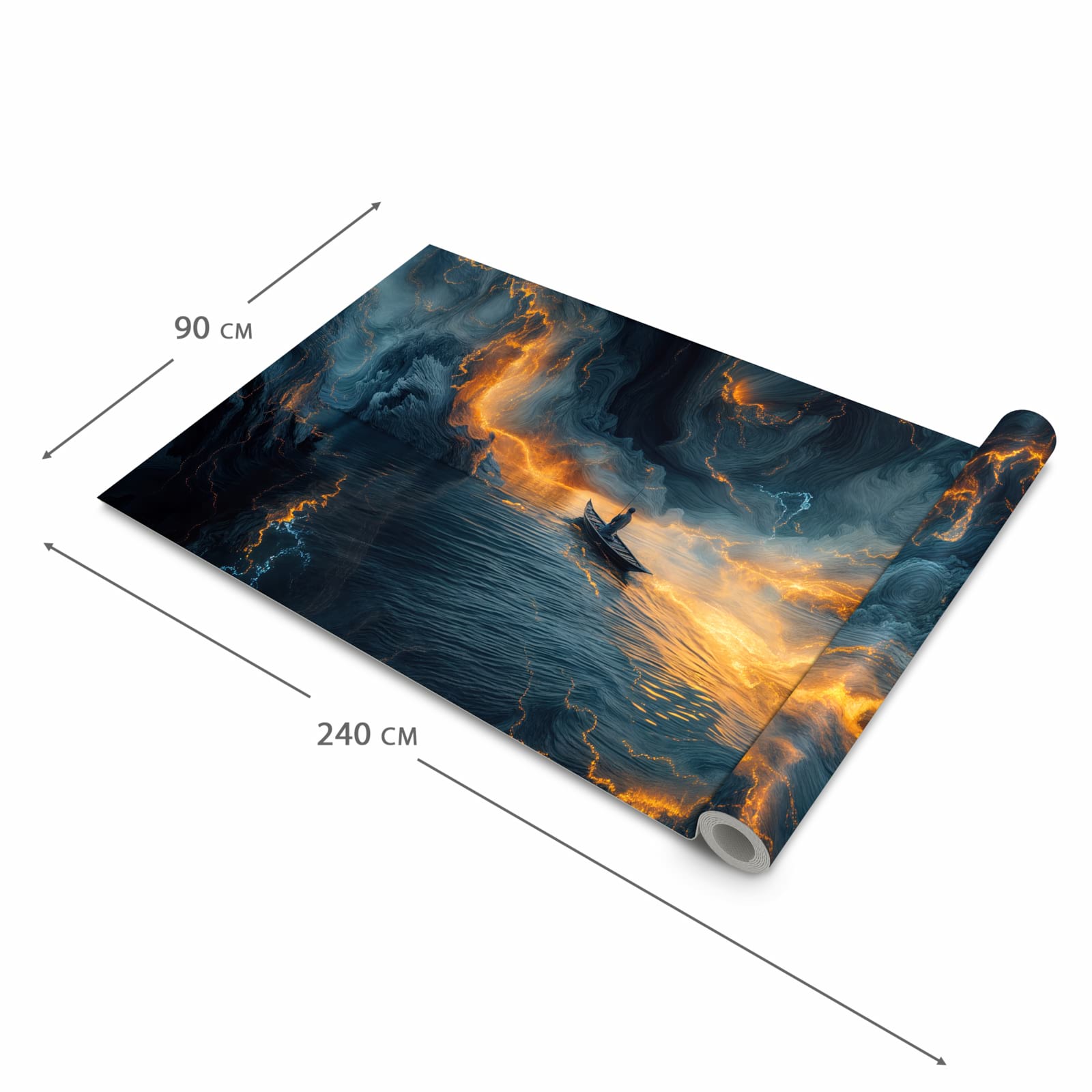 Rutschfester dünner Teppich mit Motiv Feuer und Wasser in der Grösse 80x250 cm, einfach zu reinigen