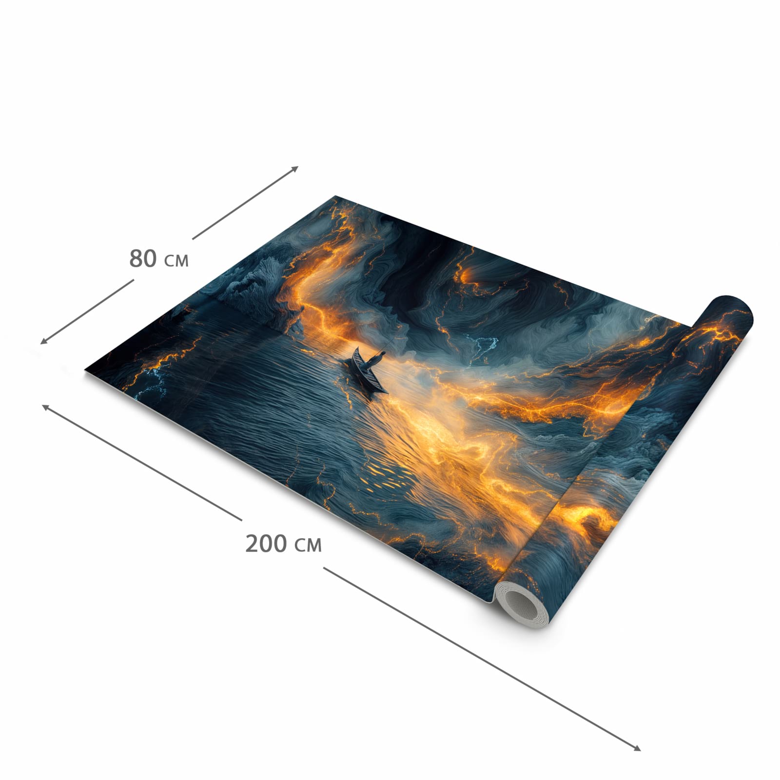 Langlebiger waschbarer Küchenläufer mit Motiv Feuer und Wasser in der Größe 80x250 cm