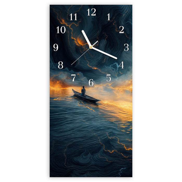 Wanduhr Feuer und Wasser aus Glas – Hochformat 30 × 60 cm mit Ziffernblatt Klassisch