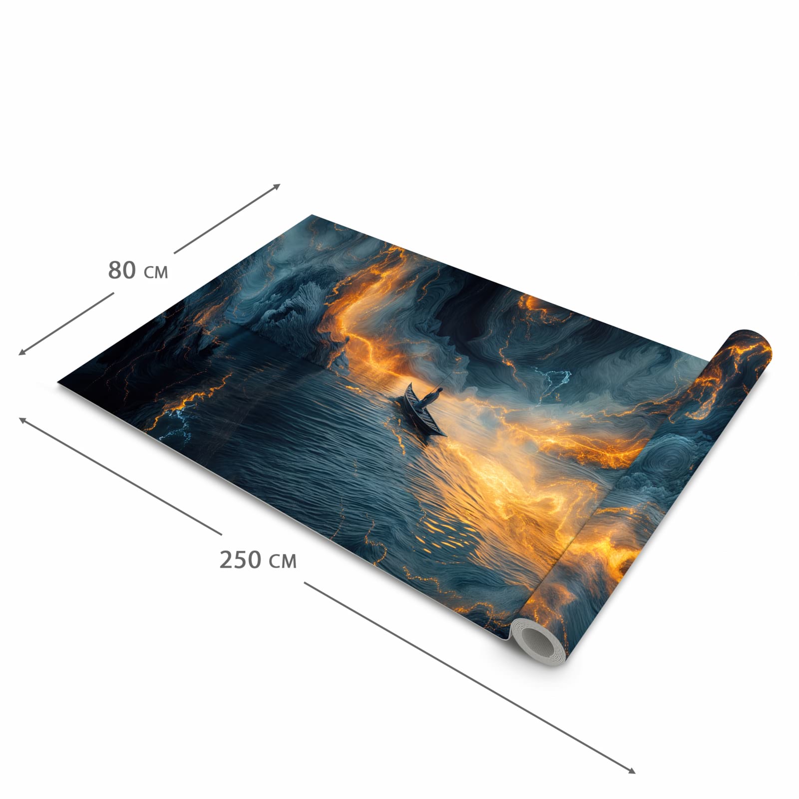 Flacher Küchenläufer mit Motiv Feuer und Wasser in der Grösse 80x250 cm für lange Flure