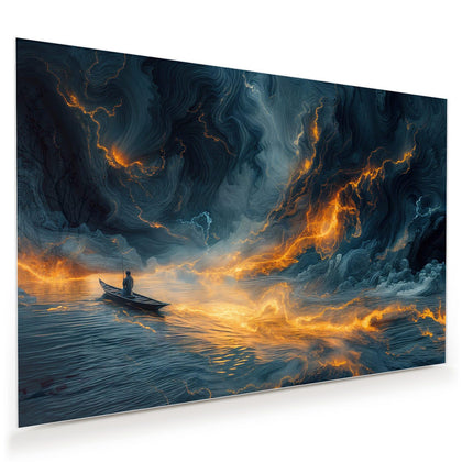 Wandbild mit dem Motiv Ruderboot im Feuermeer