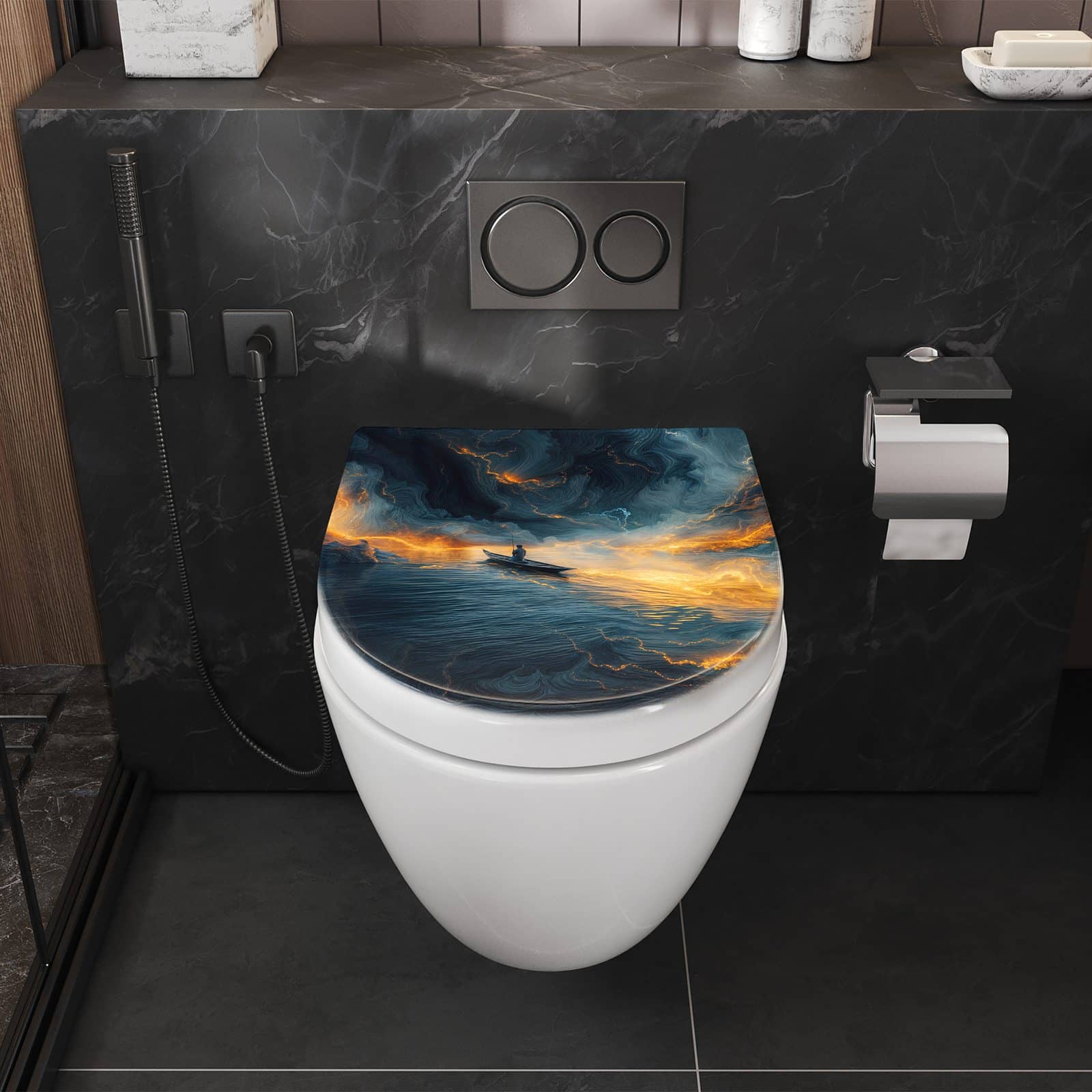 WC-Sitz mit Absenkautomatik Feuer und Wasser