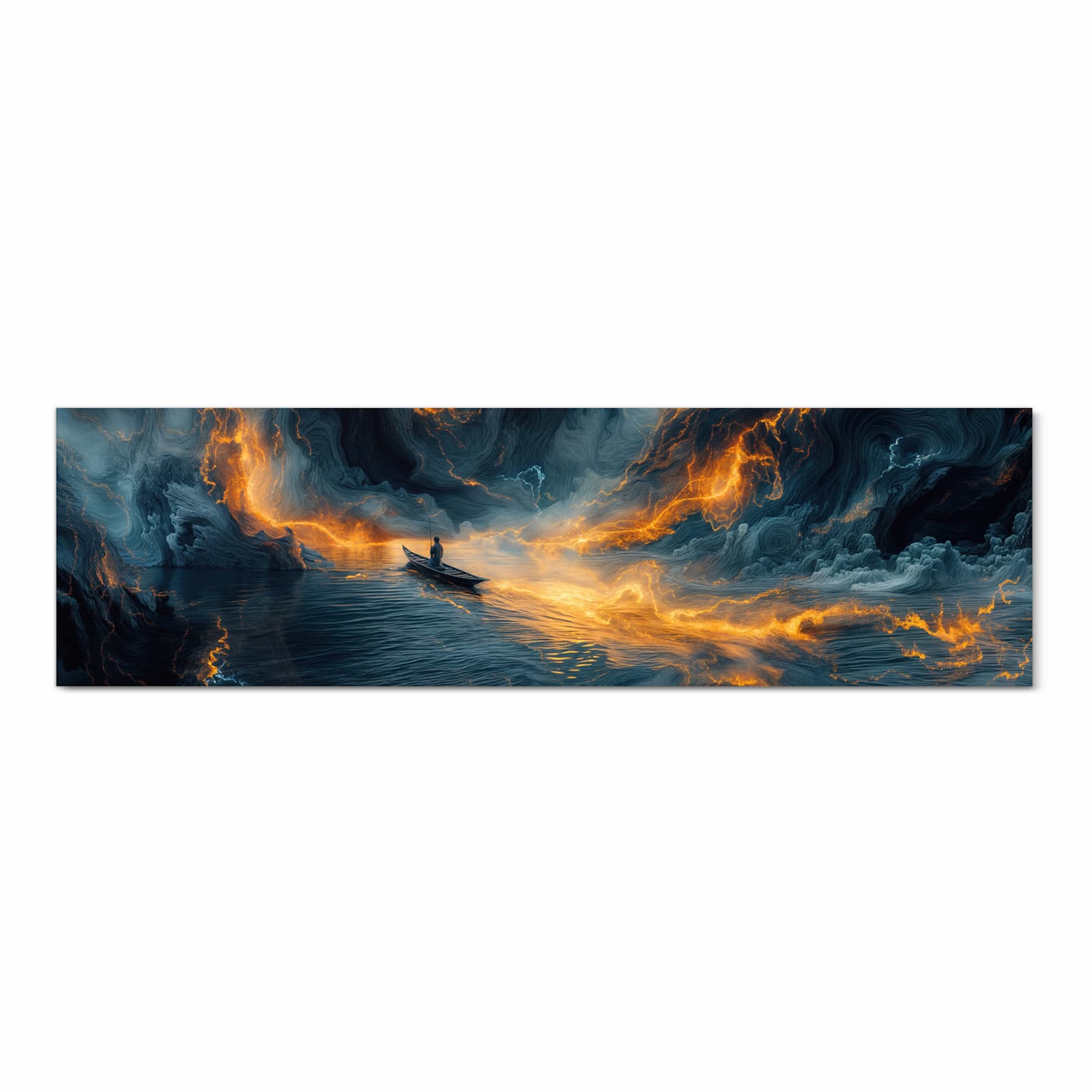 Wasserabweisender Läufer für die Küche mit Motiv Feuer und Wasser in Frontansicht