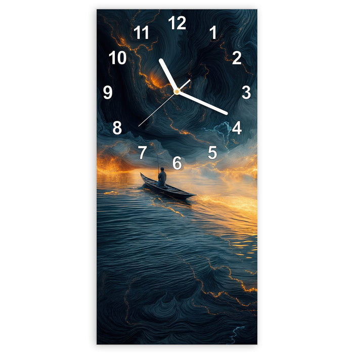 Wanduhr Feuer und Wasser aus Glas – Hochformat 30 × 60 cm mit Ziffernblatt Modern