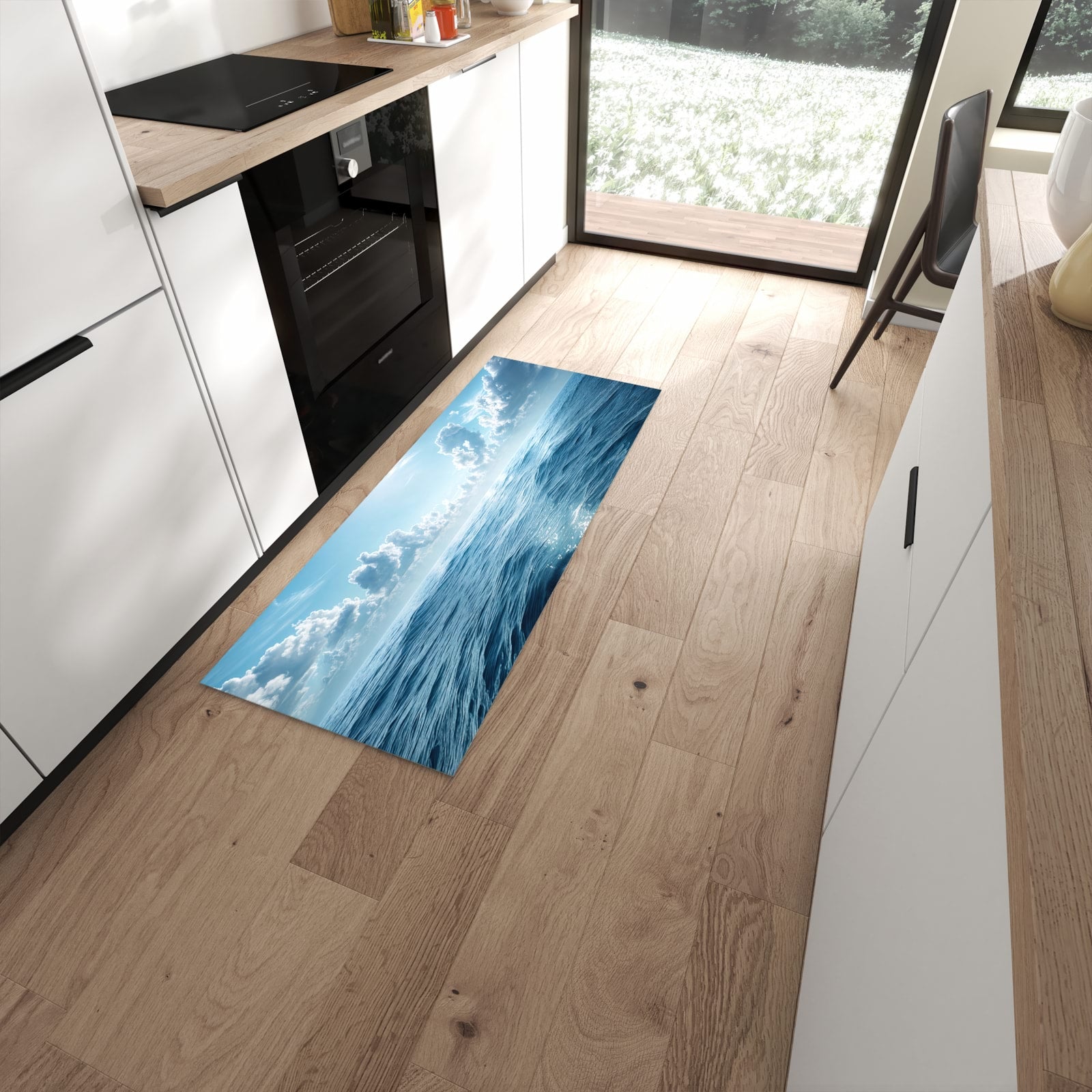Rutschfester Küchenteppich mit Motiv Meerblick in moderner Küche #grösse_60 x 150 cm
