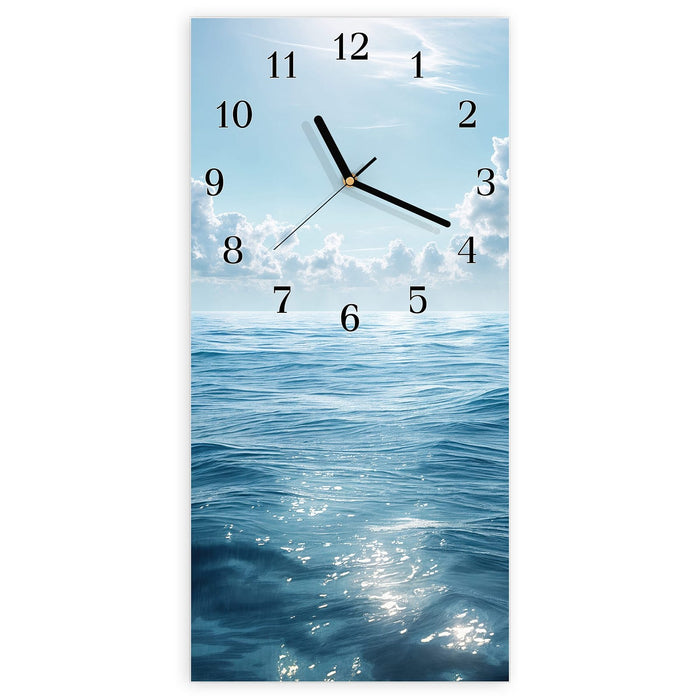 Wanduhr Meerblick aus Glas – Hochformat 30 × 60 cm mit Ziffernblatt Klassisch