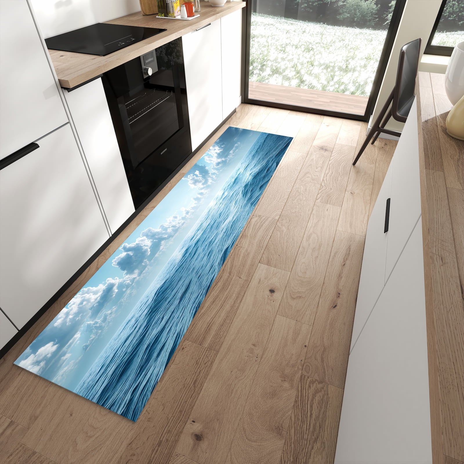 Küchenteppich mit Motiv Meerblick für angenehmes Stehen in moderner Küche