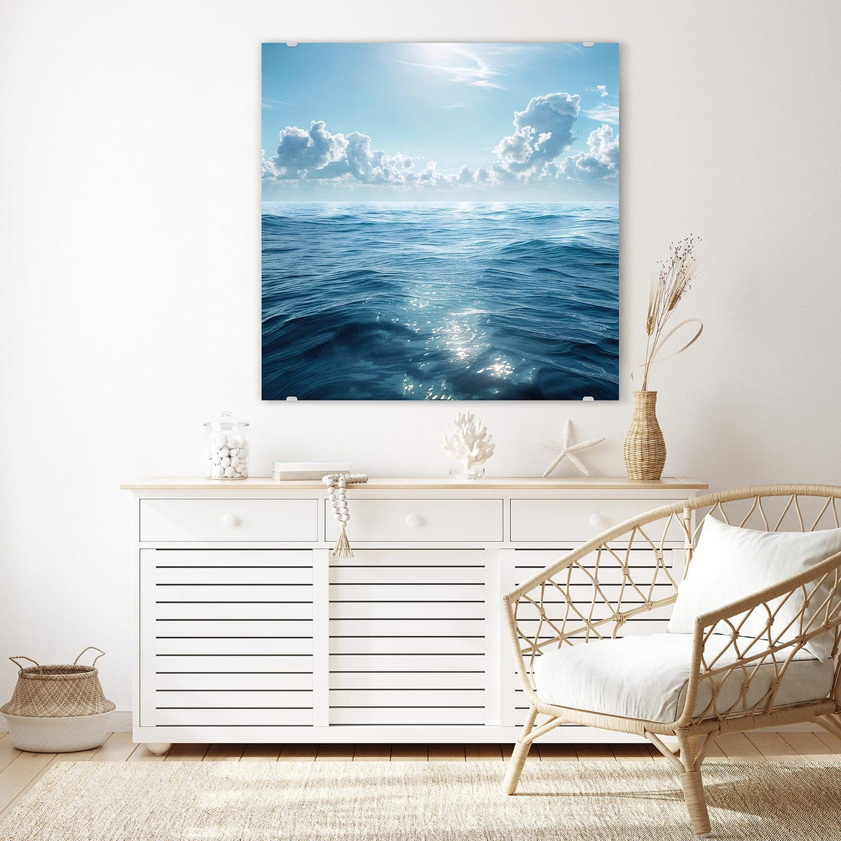 Echtglas, 4 mm – kein Acryl, keine Folie – Wandbild - Ozean unter Wolken - Quadratisch