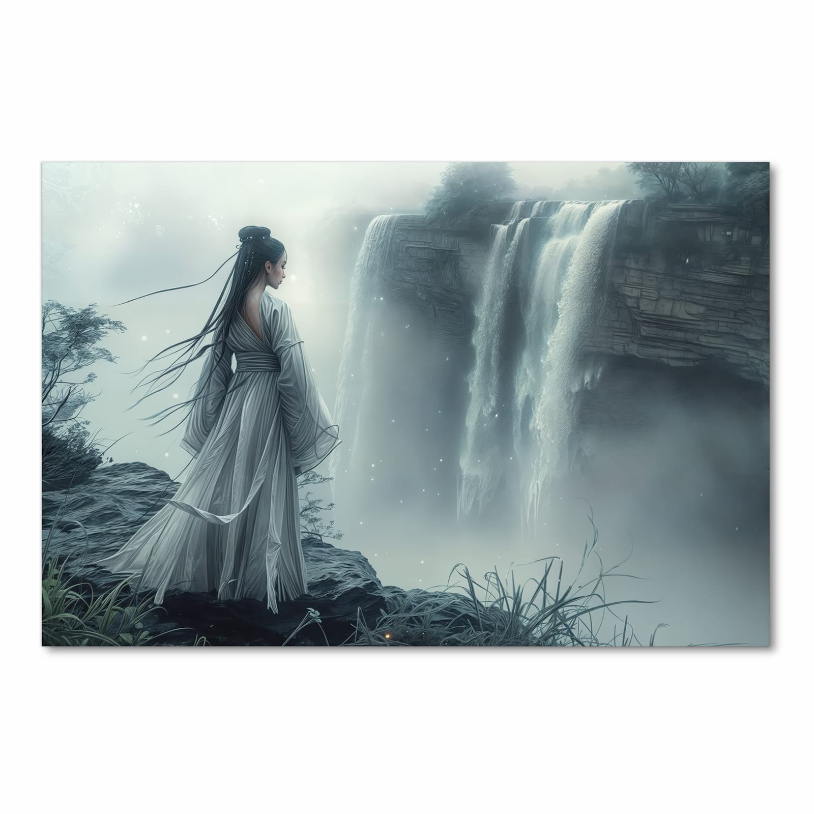 Langlebiger rutschfester Küchenteppich mit Motiv Frau Am Wasserfall in Frontansicht