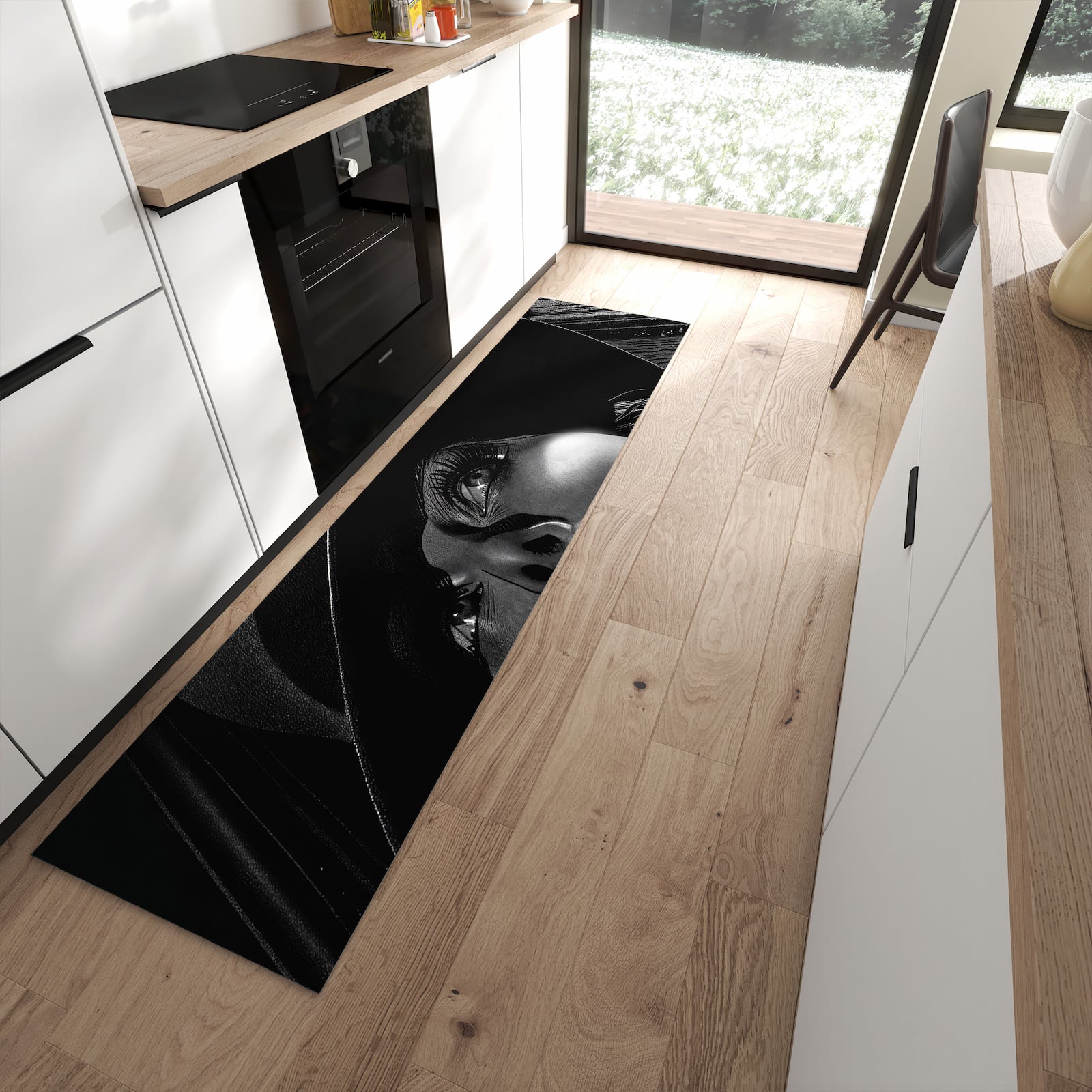 Strapazierfähiger Küchenläufer mit Motiv Schattenporträt in moderner Küche