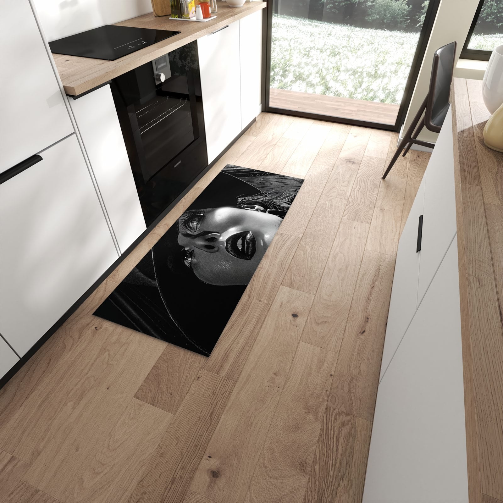 Küchenläufer mit Motiv Schattenporträt für angenehme Haptik in moderner Küche #grösse_60 x 150 cm